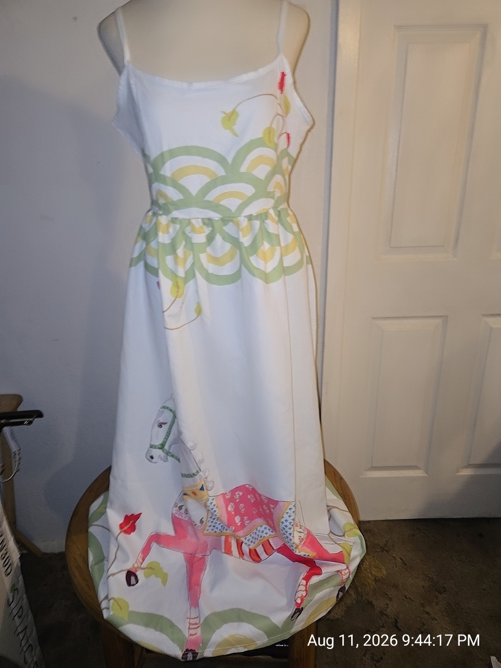 Girls White Dress with Pink Carousel Horse Print